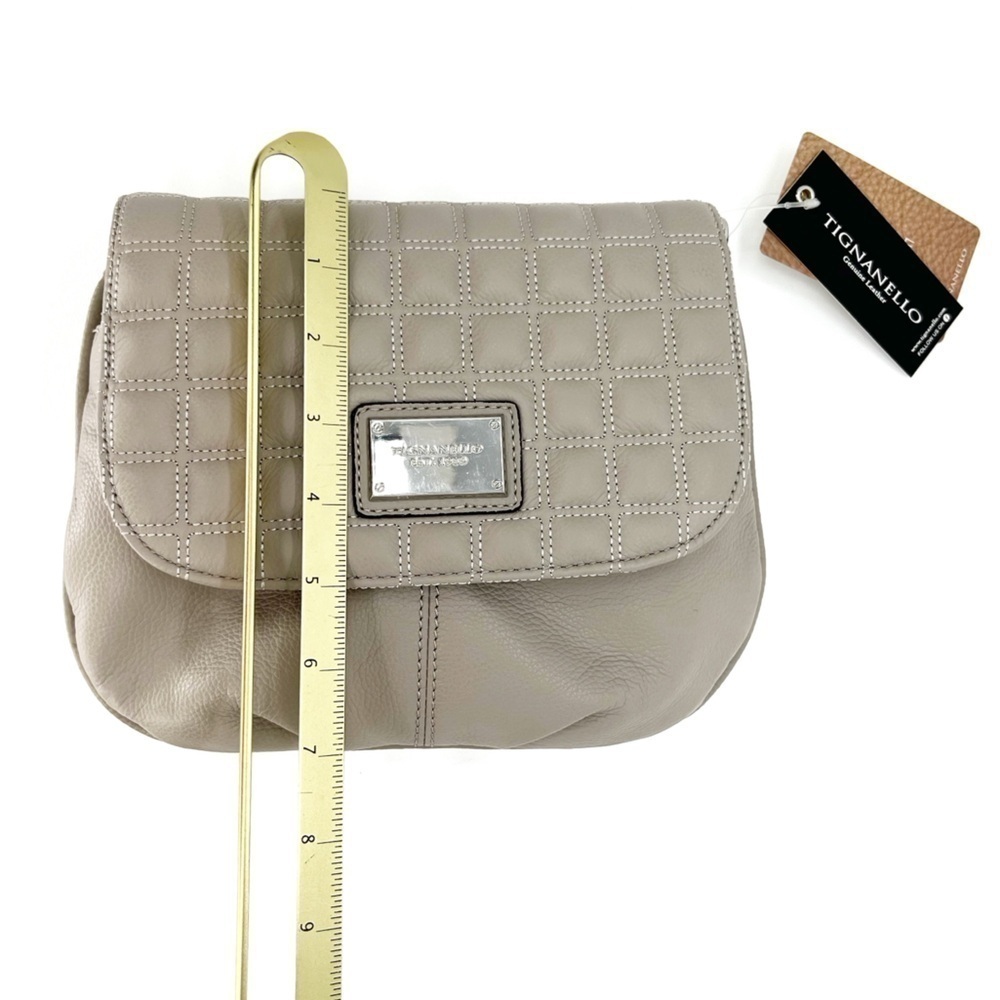 Tignanello Lady Q Quilted Flap Crossbody Dove Gray Leather Chain Bag New NWT - Picture 9 of 12